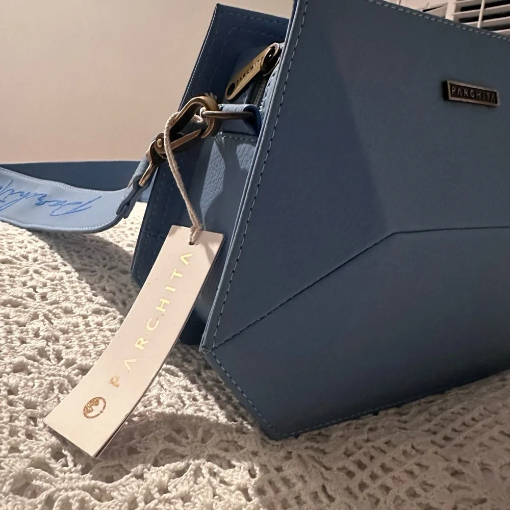 Blue Crossbody Bag with Branded Strap